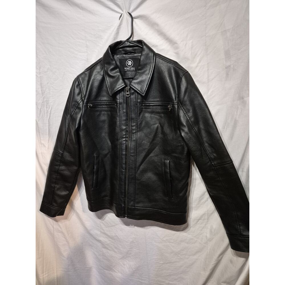 Whet Blu Black Vegan leather Jacket Men's Size large Never Worn Looks Great .